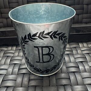 Metallic Silver Bucket with Black Monogram